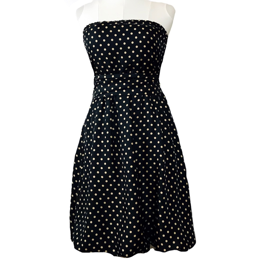 BCBGMaxAzria: Flirty Silk Cocktail Dress–polka dot with bubble skirt